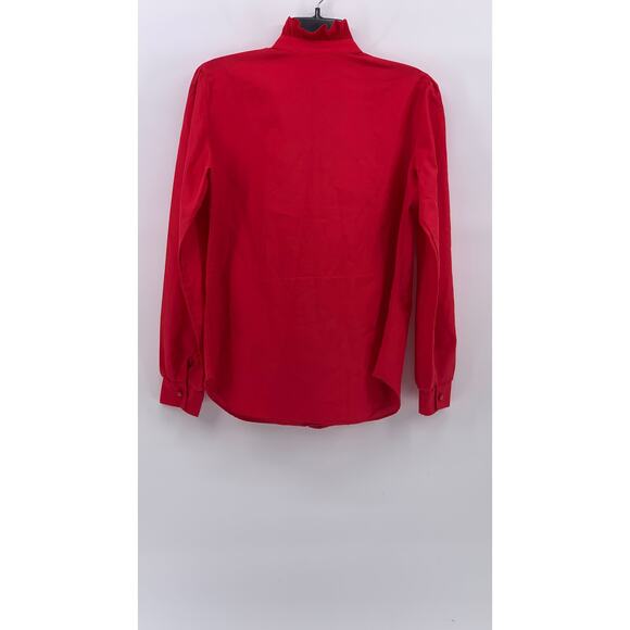 LAURA MAE Women's Vintage Red Ruffle Button-Up Long Sleeve Regular-Fit Top SZ M - Picture 2 of 9